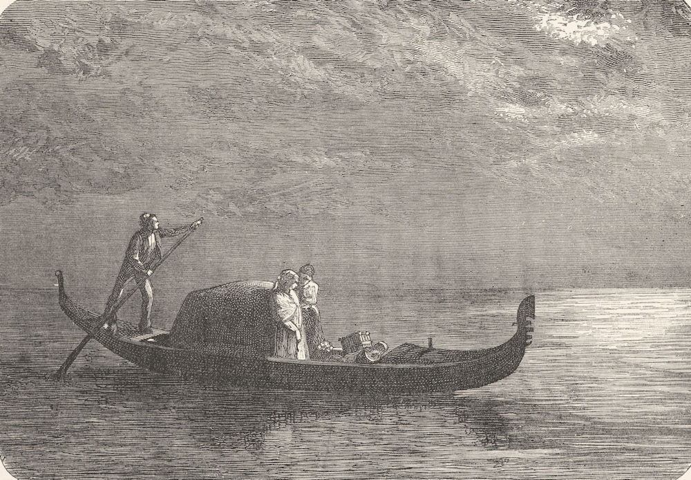 VENICE. Moonlight on the Lagoon 1880 old antique vintage print picture